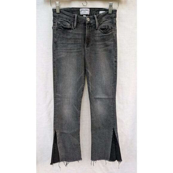 Frame Denim Women's Le Crop Mini Boot Jeans Sz 25 Raw Hem Charcoal Black - Picture 1 of 6